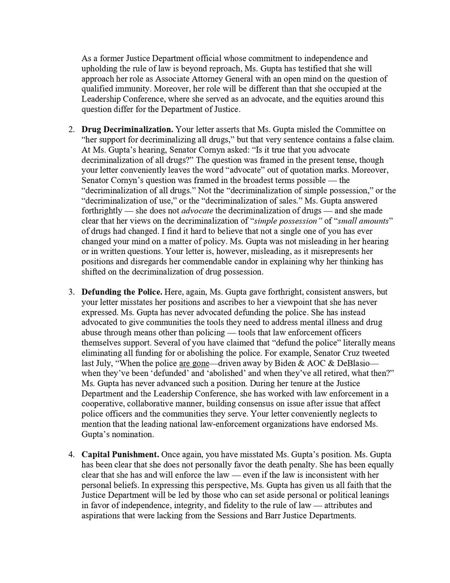 JudiciaryDems's tweet photo. Senate Republicans have tried every way they can to obstruct Vanita Gupta’s nomination, including asking for a second hearing. Here’s Chair Durbin’s letter setting the record straight and informing them, in writing, that the vote on this well-qualified nominee would proceed. https://t.co/e7168trMZ5