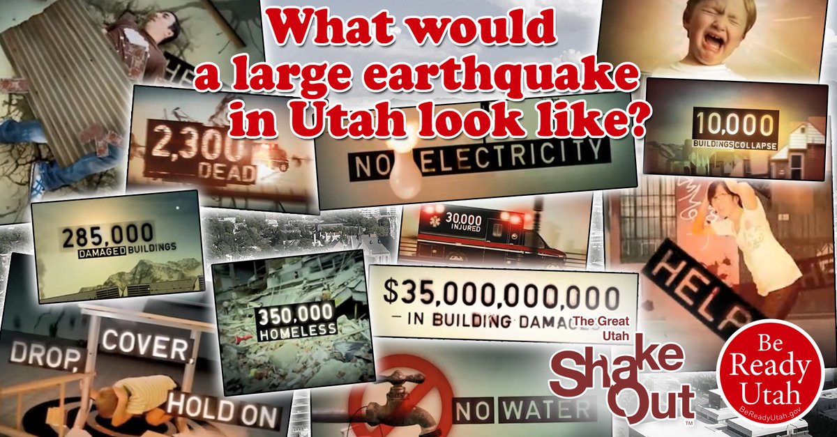 #Prepare: Today is the Great Utah #ShakeOut! What would an earthquake in #Utah really be like? Learn what can happen if a 7.0 magnitude earthquake hit today with this video from Be Ready Utah: ow.ly/B80w30i8Z2G Don’t get scared, get prepared.