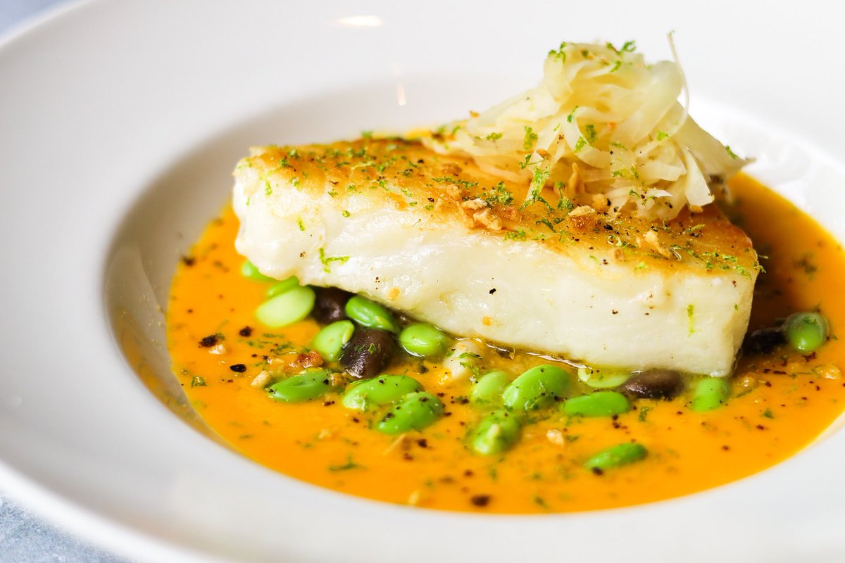 Chilean Seabass • pickled ginger, carrot bisque, garlic, hon-shimeji mushroom, edamame

triswoodlands.com/reservations #DineSipTaste