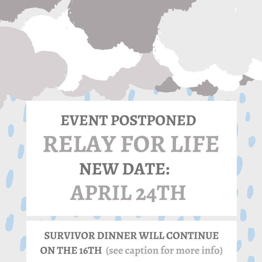 jagRFL's tweet photo. RELAY FOR LIFE OF JAGUAR NATION POSTPONED. SURVIVOR DINNER ON AS SCHEDULED! https://t.co/eqPpzSUtYt