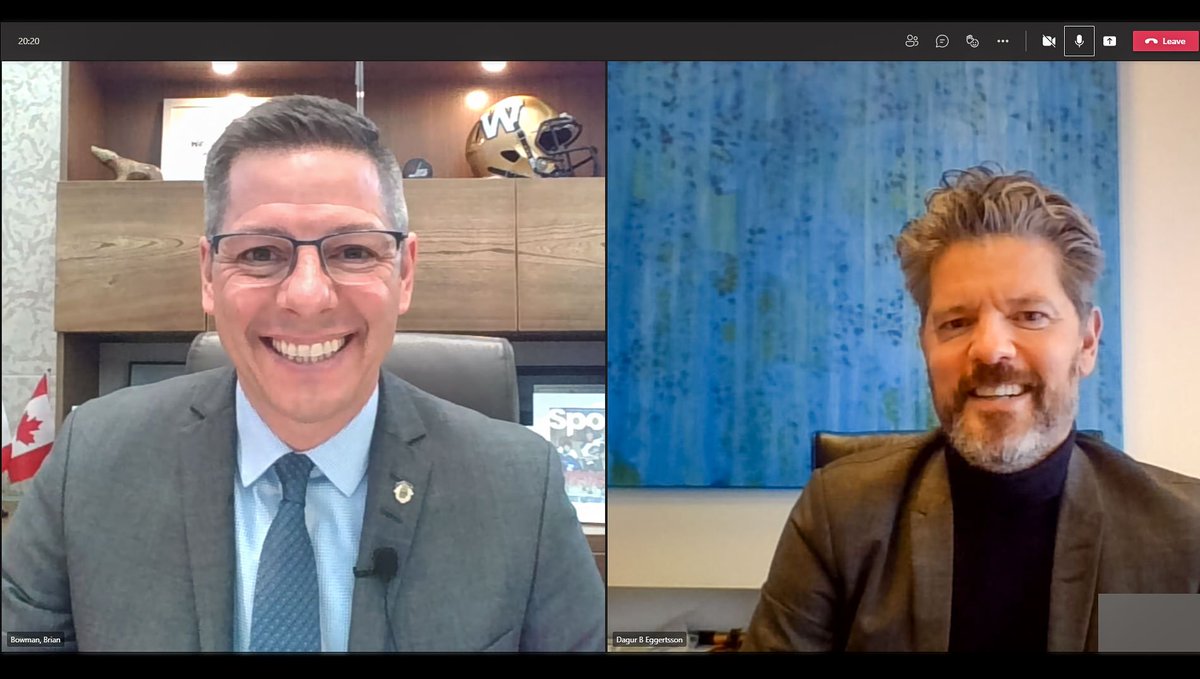 Great call with Mayor Dagur B. Eggertsson of Reykjavik earlier today! Lots to talk about including Fagradalsfjall volcano, Manitoba's Icelandic heritage, and celebrating 50 years as Sister Cities! <a href="/dagurb/">dagur@reykjavik.is</a>