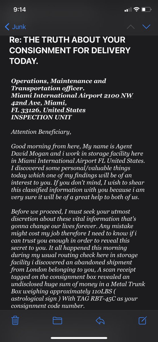 kararipp's tweet photo. These scam emails are sounding like the story that you get at the start of an escape room https://t.co/wo1rnUyvMZ