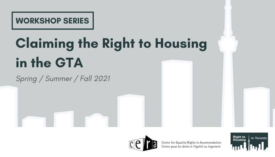 We're holding a 5-part workshop series on claiming the #Right2Housing in the GTA with @CERAOntario!

Join these solutions-focused conversations about the systemic housing barriers that communities are facing &amp; how tenants can claim their rights.

Register➤right2housingto.ca/2021-workshop-…