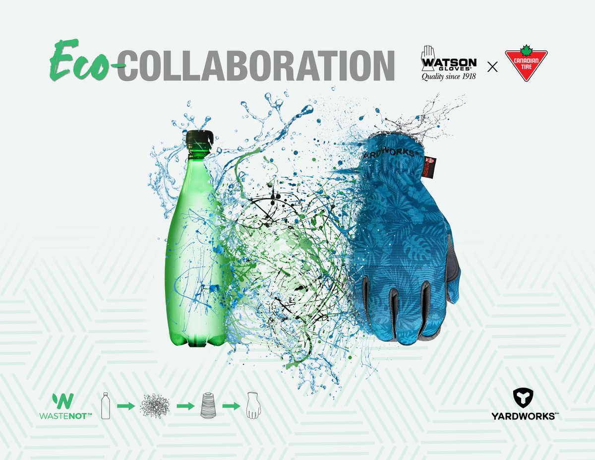 WatsonGloves's tweet photo. We're one week away from #EarthDay &amp; we like to kick it off early with our LATEST collab &amp; release - Watson Gloves x @CanadianTire Yardworks WasteNot gloves! ♻️ Read more about our exciting collab turning #BottlesToGloves here: https://t.co/fP0qrZguR9 https://t.co/2ZYMxJhCUr