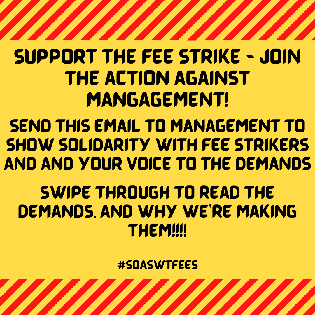 soaswtfees's tweet photo. NO SANCTIONS ON STRIKERS!!!!!!
See the link in our bio to get involved in our email storm to management starting today!!!!! Demands will go up in the following posts! 
This is going round in an email to strikers also! 
Love and solidarity! 
PLEASE SHARE. MAKE THEM LISTEN! https://t.co/FWX3yCxAtD