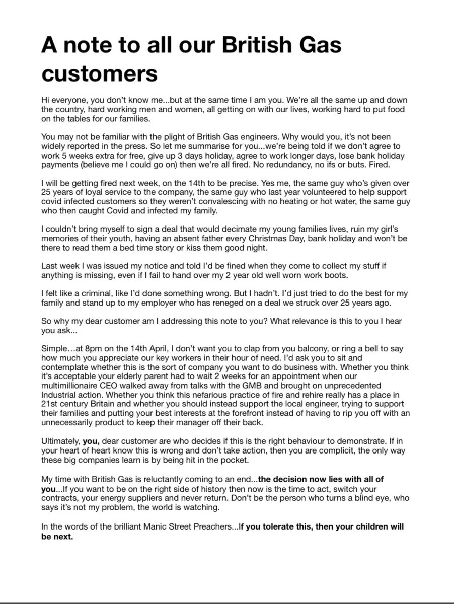 From a British Gas employee...