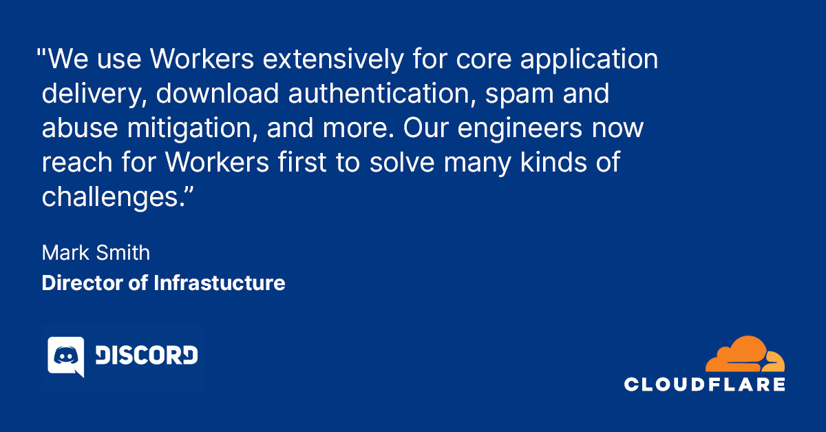 Uzivatel Cloudflare Na Twitteru Here S What Discord A Text Video And Communication Service With Over 100 Million Users Has To Say About Cloudflare Workers Developerweek Https T Co 5zawdqreox Twitter