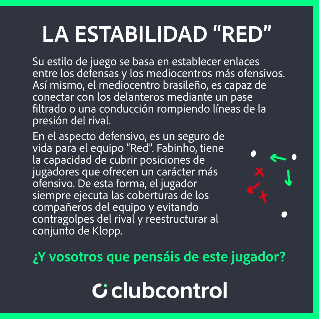 ClubControl_app's tweet image. Hoy, en Clubcontrol, analizaremos al mediocentro defensivo del conjunto de Liverpool, Fabinho. El brasileño llegó al equipo de Jürgen Klopp después de un traspaso de 45M al Mónaco, dónde se graduó en la élite del futbol mundial cosechando unas temporadas envidiables.