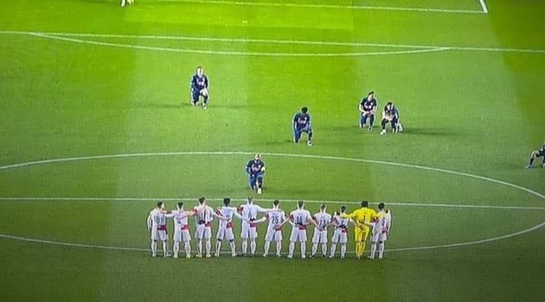 Great when a team whose captain has been banned for racism, refuses to take a knee, and then gets thrashed 4-0 with all the goals scored by black players ✊
