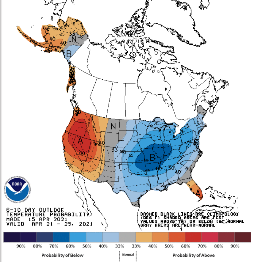 ScottGard5's tweet image. Soils are drying out but the 6-10 day forecast is calling for below normal temps.  First 48 hours after planting are critical, when the seed absorbs water to begin the germination process. Cold water causes imbibitional chilling injury and can damage or kill the seed.