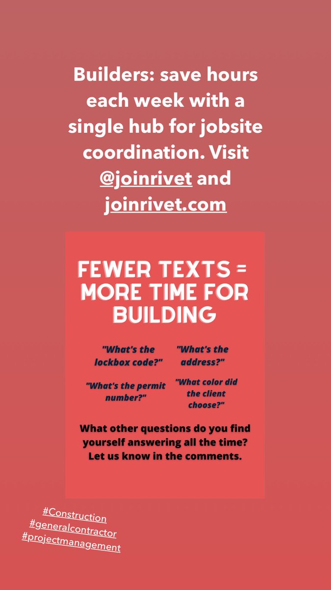 Construction teams save hours each week organizing communications by project with the free Rivet app

#Construction #propertymanagement #Airbnb #remodeling #renovation