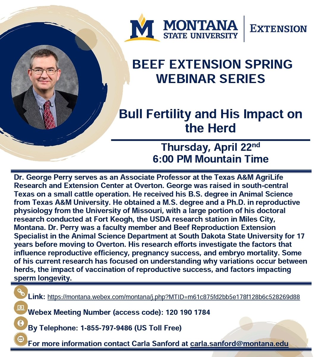 How does bull fertility impact the beef herd? Good question...join our webinar next week to learn how from Dr. George Perry, Texas A&amp;M University Associate Professor