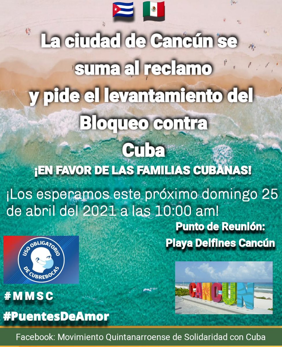 VconsulC's tweet photo. @Alekstxu Así mismo, #NoMasBloqueo contra la familia en #Cuba. Construyamos #puentesdeamor .

Gracias a los hermanos 🇲🇽 por su Solidaridad.

#MMSC #MQSC 
#Cancun https://t.co/icqTjYEsoH