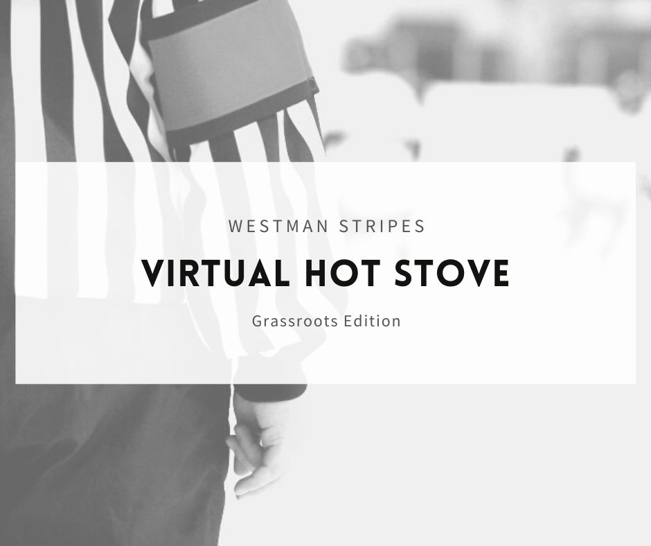 WestmanStripes's tweet photo. Westman Stripes is back with the recording of our second virtual hot stove! In this session, @bennyc_5, @KarlinKrieger, @Rapsky17 and @landon_white focus on grassroots officiating. Visit https://t.co/LDsymHlHzj to listen! #stripesearned #gowest https://t.co/2HSMcUYUVq