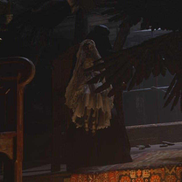 TheSphereHunter's tweet photo. Resident Evil Village has some pretty insane looking characters! We've got a bird person with moving wings and a literal skeleton child sitting on a cloaked figure's lap. With this many potential boss fights, it really feels like this game is gonna be super long. https://t.co/xG0hVmDMc6