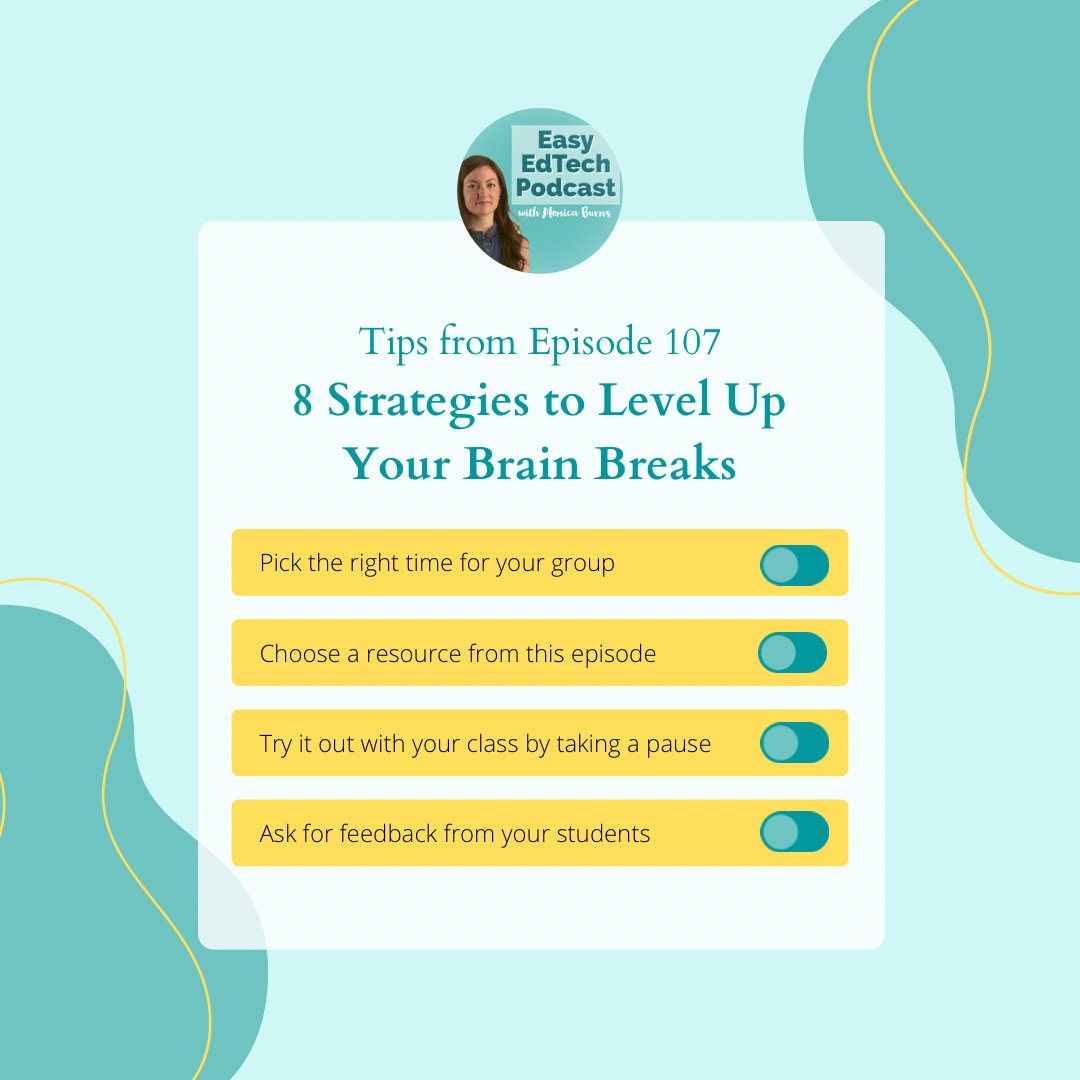 🎉 NEW on the podcast this week!

Listen here: classtechtips.com/2021/04/13/bra…

🧠 Brain breaks are short activities that can be used to help students refocus and reset. 

🧠 In this episode of the Easy EdTech Podcast, I’ll share some of my favorite brain break activities with you.