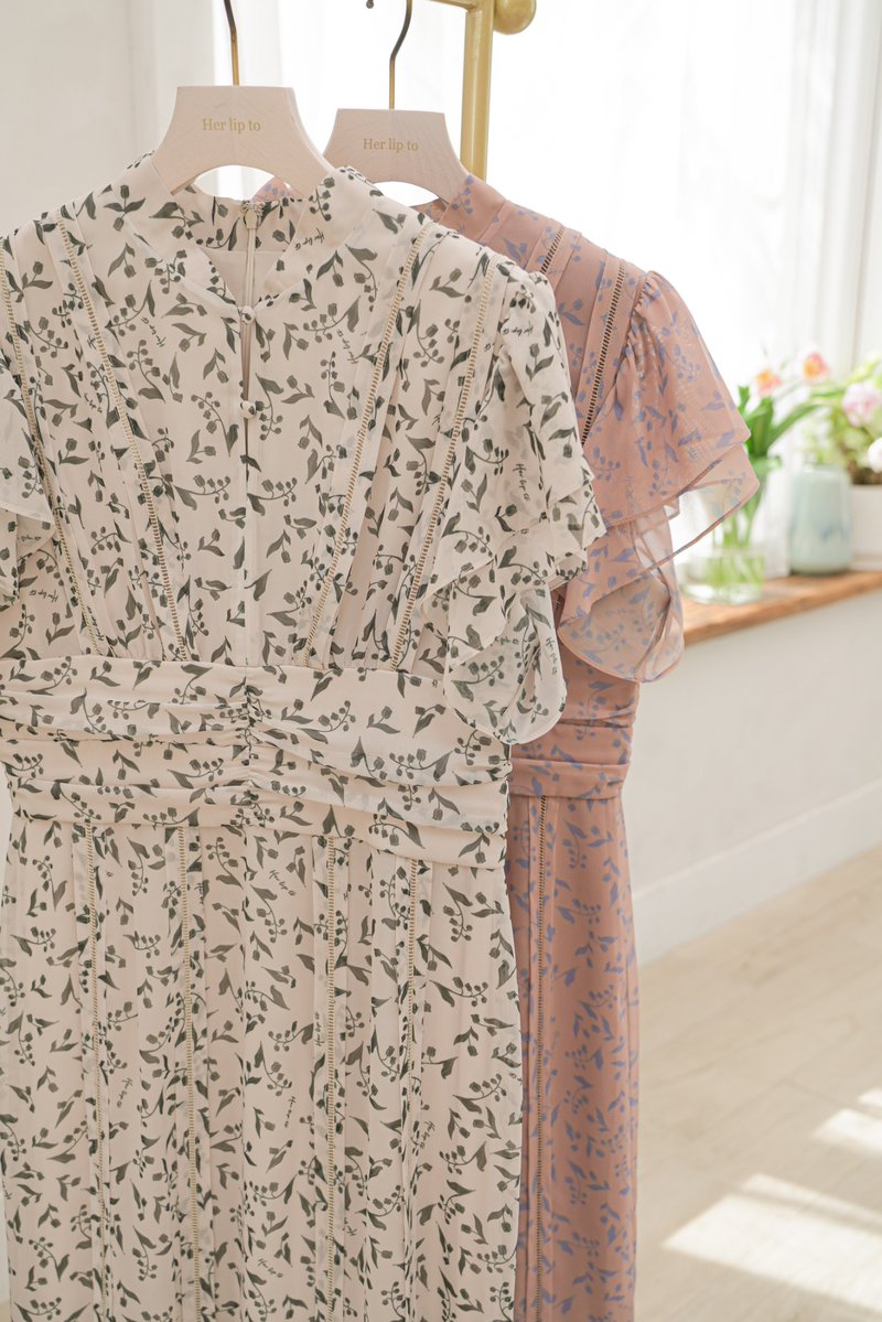 Muguet-printed Romantic Dress