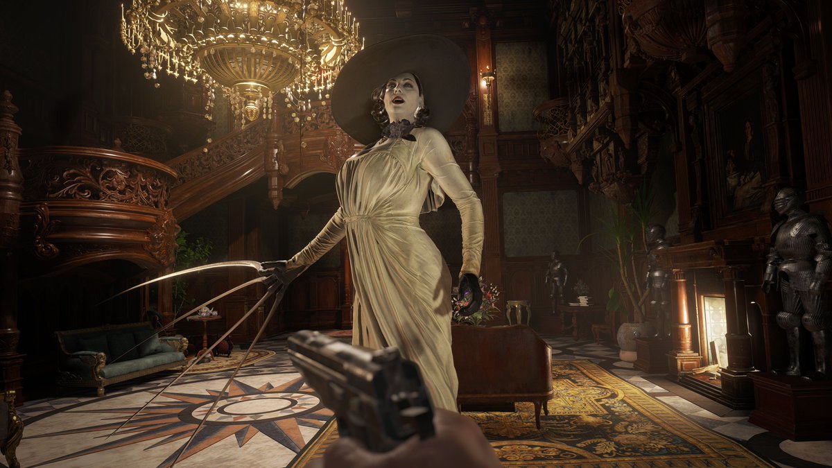 TheSphereHunter's tweet photo. Resident Evil Village has some pretty insane looking characters! We've got a bird person with moving wings and a literal skeleton child sitting on a cloaked figure's lap. With this many potential boss fights, it really feels like this game is gonna be super long. https://t.co/xG0hVmDMc6