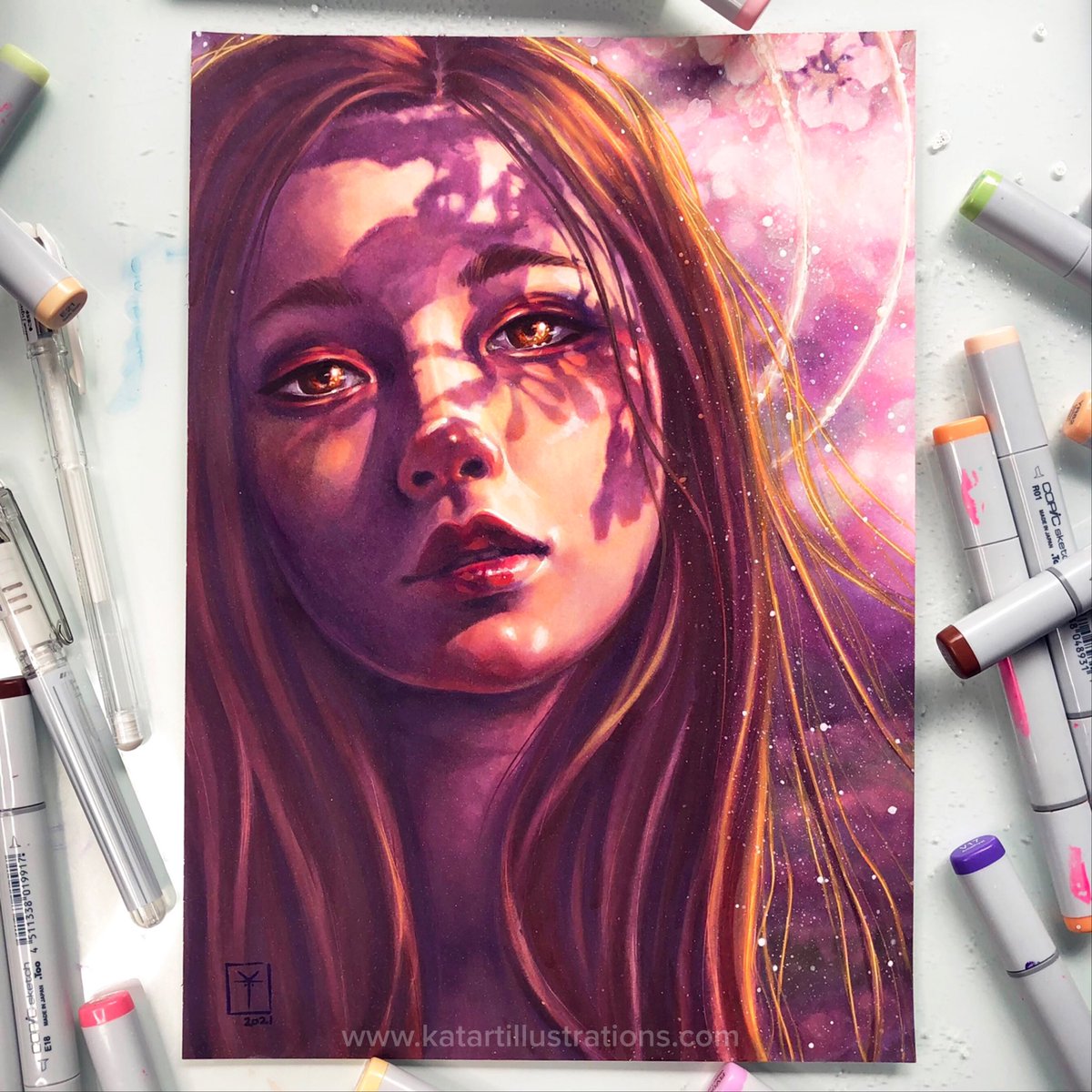 ‘Sakura’ -  I don’t think I’ve ever used so many pink Copics in my life!!!

The original and prints are up in my online store - 
Original: katartillustrations.com/products/sakur…
Prints: katartillustrations.com/collections/or…