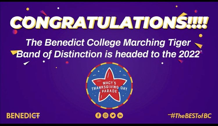 Chennis Berry On Twitter Sending A Huge Shout Out To Our Band The Bc Band Of Distinction On Being Selected To Participate In The 2022 Macy S Day Parade Go Tigers Https T Co Jjrkbcszkk Band Day 2022
