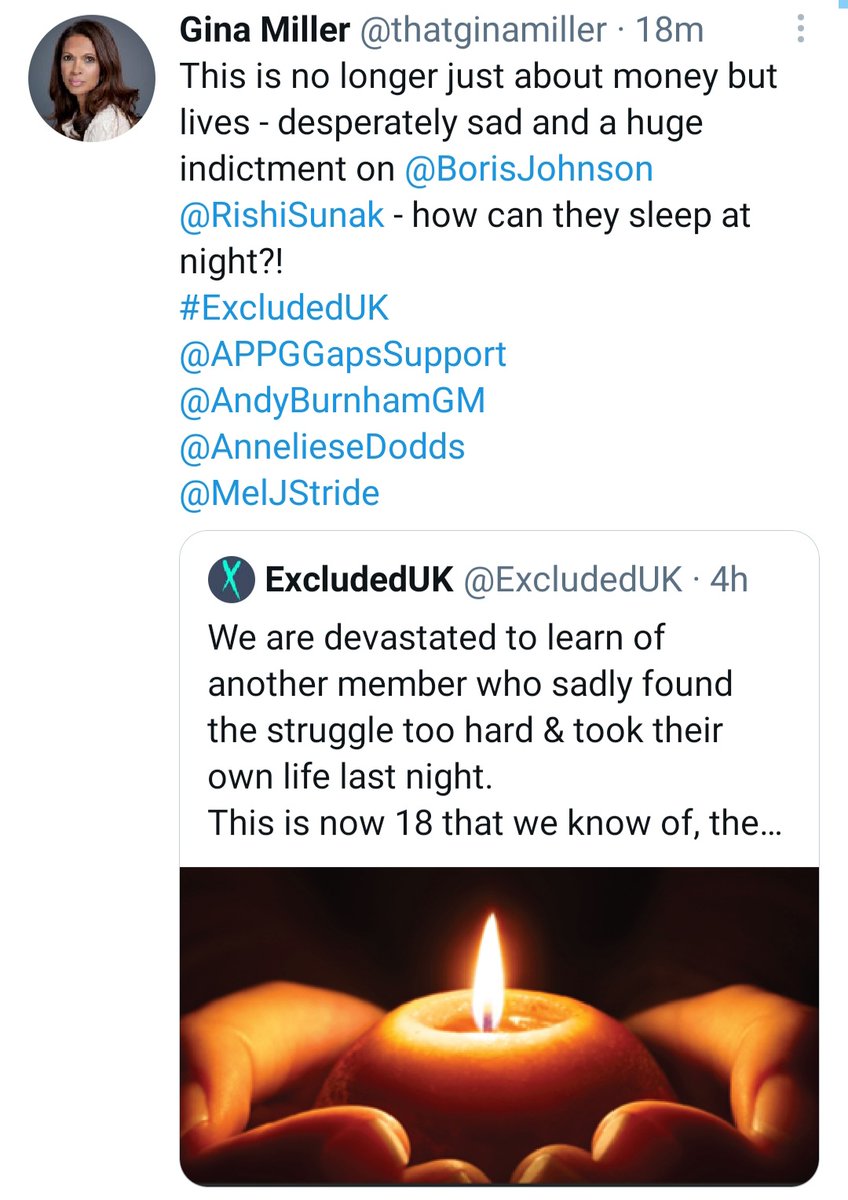 #ExcludedAsOne (@timexcluded) on Twitter photo For 388 day's so far this <a href="/BorisJohnson/">Boris Johnson</a> <a href="/RishiSunak/">Rishi Sunak</a> <a href="/Conservatives/">Conservatives</a> Government have abandoned and #ExcludedUK 3.8 million from any Support. Even with 19 suicides since October they've chosen to ignore it. They are only interested in ther Tory Mates like <a href="/David_Cameron/">David Cameron</a>!! For 388 day's so far this <a href="/BorisJohnson/">Boris Johnson</a> <a href="/RishiSunak/">Rishi Sunak</a> <a href="/Conservatives/">Conservatives</a> Government have abandoned and #ExcludedUK 3.8 million from any Support. Even with 19 suicides since October they've chosen to ignore it. They are only interested in ther Tory Mates like <a href="/David_Cameron/">David Cameron</a>!!
