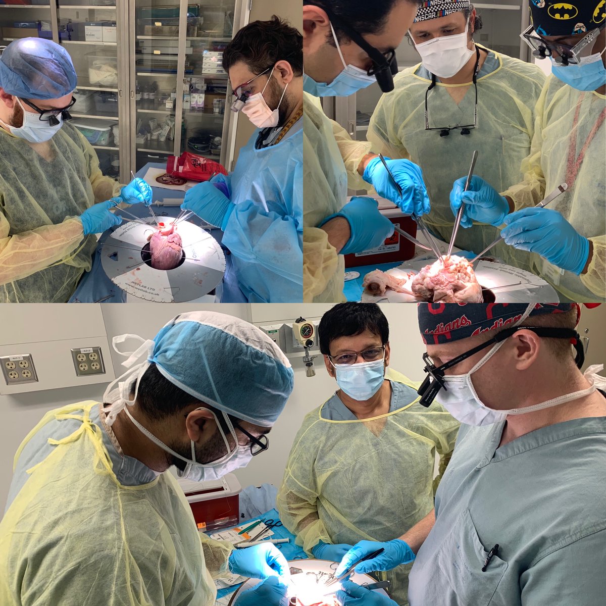 Last month we had an #AorticEd #simulation lab. Drs @vicenteorozco2 and @DrRaviGhanta oversee some of our residents performing a root repair 🫀 (@DFarms_MD @NabeelHGul). #CTSurgery #AorticSurgery #education #surgtwitter #medtwitter