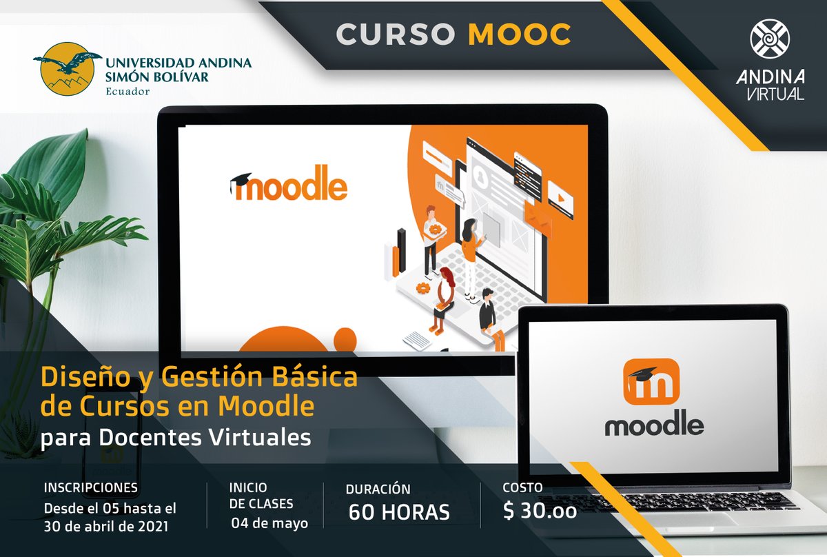 uasbecuador's tweet photo. 💻📲 #CursosUASB2021 
Aprende a utilizar y gestionar, desde el rol docente, el sistema de gestión de aprendizaje Moodle, como medio para el desarrollo de procesos formativos en línea.  

📆 Inscripciones: hasta el 30 de abril
💵 Costo: USD 30 

👉 https://t.co/pXAwWIRt8e https://t.co/AevBvNRtaU