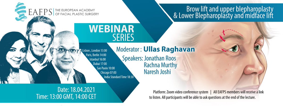 If you want to learn about aesthetic surgical restoration of the periocular area @EAFPS expert webinar series.
This Sunday 13.00 BST with <a href="/facerestoration/">FaceRestoration.com</a> <a href="/rachna_murthy/">Rachna Murthy</a> <a href="/drjonathanroos/">jonathanroos</a> &amp; Naresh Joshi