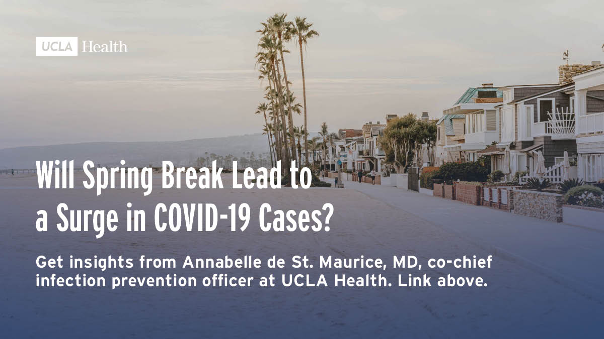 Concerns were raised that spring break would lead to surges in COVID-19 in 2021.
Annabelle de St. Maurice, MD, co-chief infection prevention officer at UCLA Health, explains how a beach trip could increase transmission of the virus and more:--> https://t.co/rUyHCsfN4e https://t.co/tHoCyMHtTk