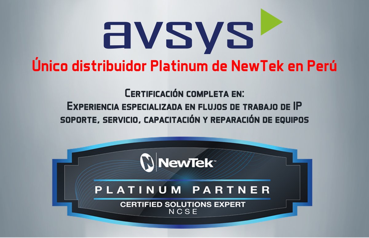avsysperu's tweet photo. ¡Somos el ÚNICO DISTRIBUIDOR PLATINUM de NewTek en Perú! https://t.co/ZwYFnHx3kf