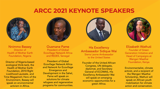 UCLA African Studies Center & Earth Rights Institute present AFRICA'S READINESS FOR CLIMATE CHANGE (ARCC) FORUM 2021 April 19–April 23, 2021 Four keynote speakers (M, Tu, We, F) @ 9:00 a.m. Register: ucla.in/2QbsfiW Details: ucla.in/3wU1bFZ