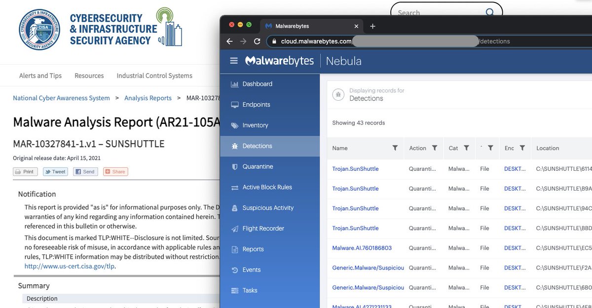 Threat_Down's tweet photo. ℹ️ Report from CISA on #SUNSHUTTLE is out.
➡️ Detections already in @Malwarebytes https://t.co/OtwnNYefqn