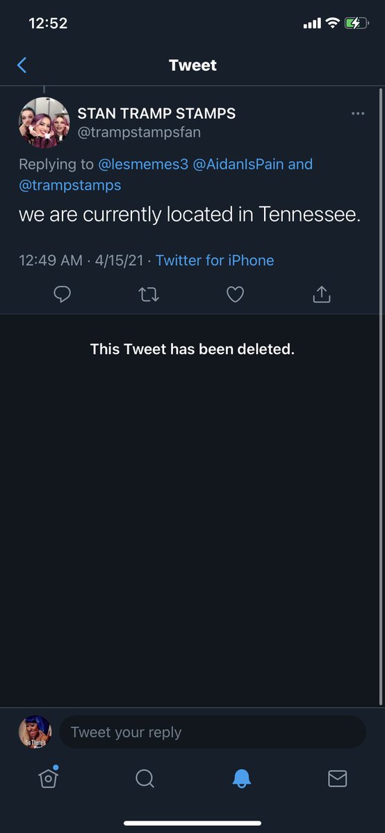 lesmemes3's tweet photo. Trampstamp digging their own graves:

First they made this fake account to try and debate people and slipped up exposing it was the band behind it. Then they tried to pay me to take down all my tweets. And to make it worse someone IP logged them and it leads to Nashville 😭 https://t.co/h211cZ7XT4