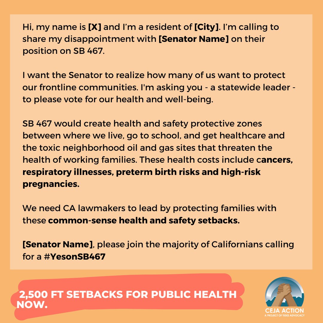 cejaaction's tweet photo. 👇BREAKING 👇
This week our #EJPriority bill #SB467 was blocked in the Sen. Natural Resources Committee. But the fight isn't over: in two weeks time the bill will be reconsidered in cmte.
Please join us to 📞📞📞@senatorhueso @SenateHertzberg @SenSusanEggman for #YESonSB467: https://t.co/3PsFkmPt23
