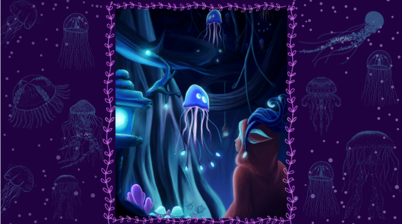 "It’s only after her eyes have fully adjusted to the gentle lighting that she can observe some creatures transparent, jelly-fish like creatures floating in the room." (#AstraFadingStars #artbook )

#metroidvania #gamedev #gameart #platformer #indiedev #GodotEngine #atmospheric