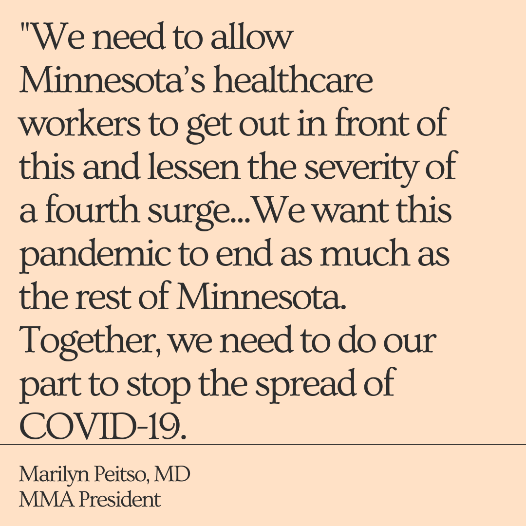 “We want this pandemic to end as much as the rest of Minnesota. Together, we need to do our part to stop the spread of COVID-19.” Minnesotans are urged to get vaccinated &amp; continue to practice good health..."

Full statement: mnmed.org/about-us/press…

#COVID19 #PracticeGoodHealth