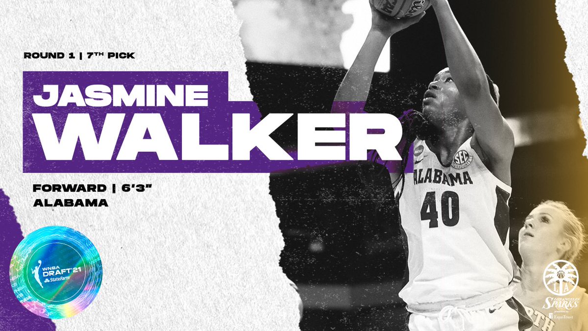 LASparks's tweet image. With the 7th pick in the 2021 @WNBA Draft, Sparks select Jasmine Walker (@TheRealJuice40) out of @AlabamaWBB. 

#RootedInLA | #CountIt