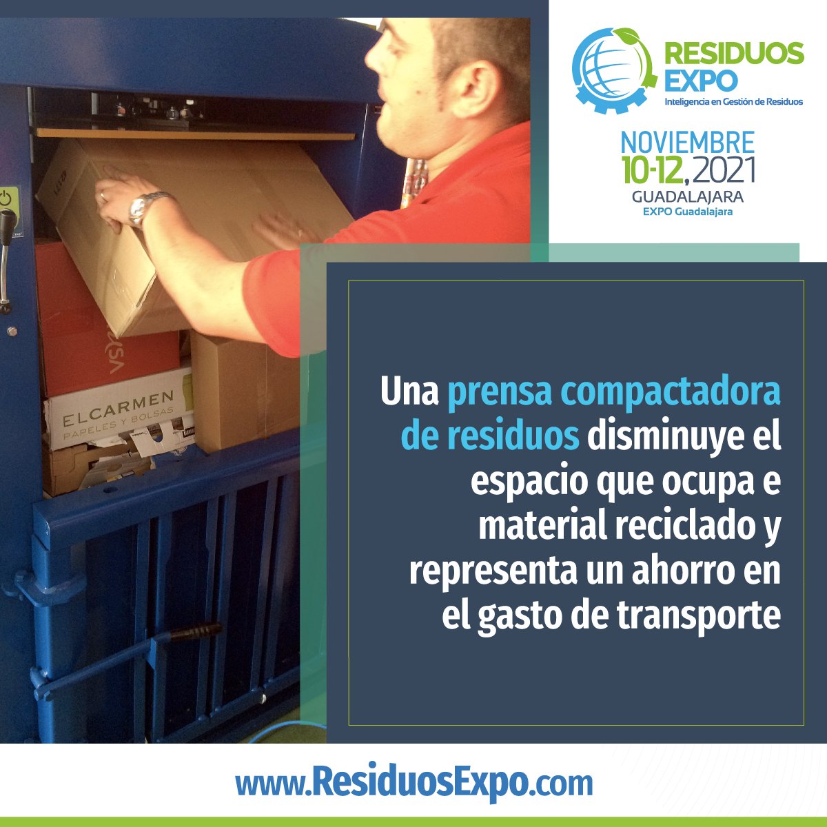 ResiduosExpo's tweet photo. Para una eficiente gestión de los #residuossólidos es vital una #compactadora adecuada al tipo de negocio, pues entre mejor sea la compactación del material #reciclado, mayor será el ahorro económico en transportación y aprovechamiento de espacio. https://t.co/kGHSN2sopK