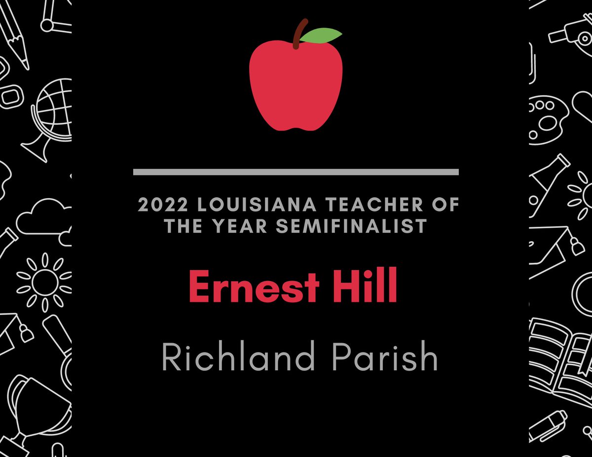 We’re celebrating the semifinalists for 2022 Louisiana Teacher of the Year. Let’s rave over Ernest Hill from Richland Parish! #DreamTeachersLa 
#LAExcellentEducators #LouisianaBelieves