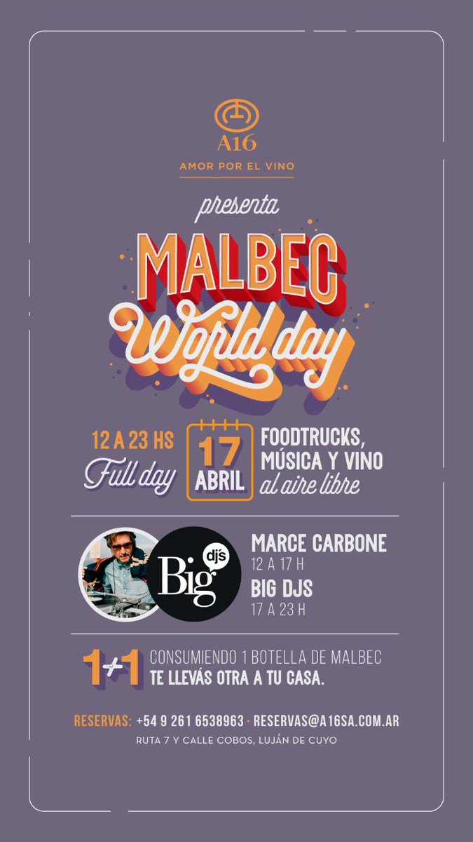 World Malbec Day 17 de Abril 2021 <a href="/BodegaA16/">Bodega A16</a> #Mendoza #Argentina