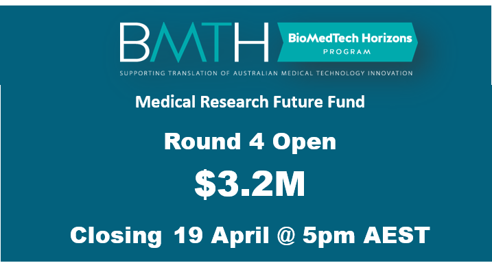 🚨 #BioMedTechHorizons R4 closing Monday 🚨 apply today if you have an advanced #medicaldevice tech to enter human #clinicaltrials &amp;/or early stage #manufacturing. Check out our website to submit an EOI &amp; guidelines on how to apply mtpconnect.org.au/programs/biome…