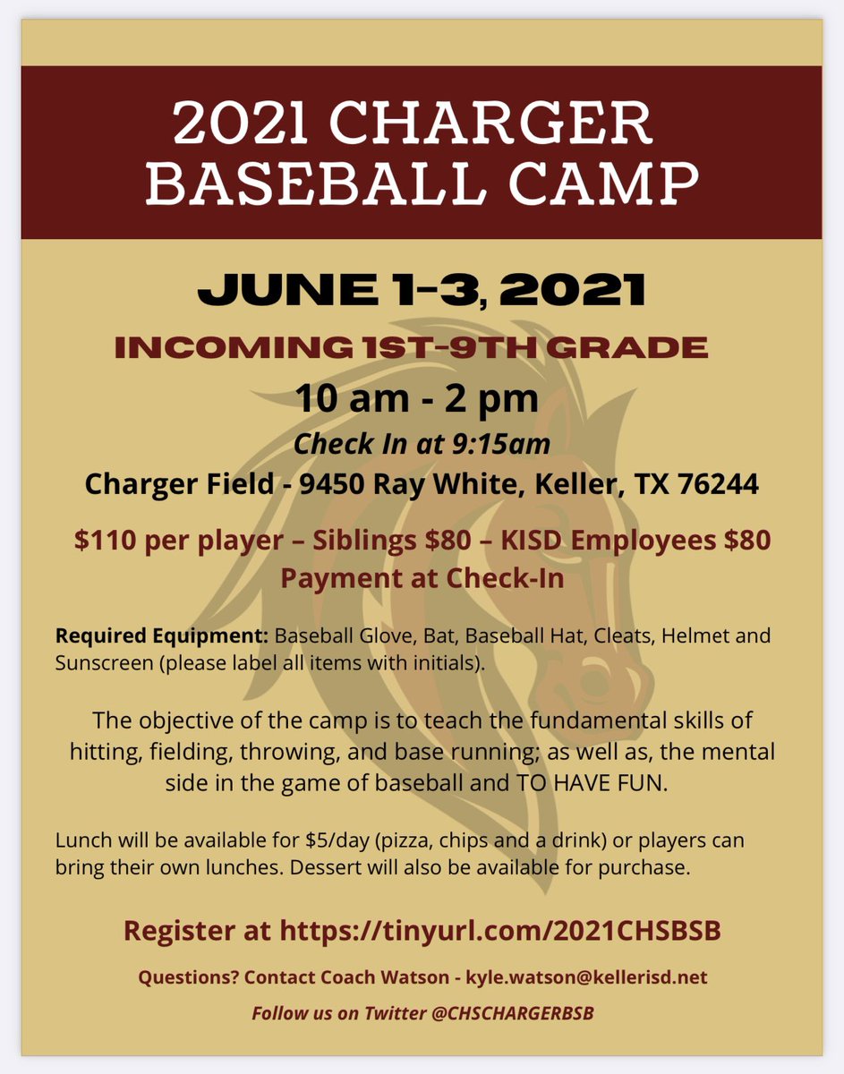 Baseball summer camp at Charger Field is back!!!   It’s been way too long and we are excited to have some future Chargers on the field!!!  <a href="/HillwoodMS/">Hillwood</a> <a href="/ParkwoodHill/">Parkwood Hill Intermediate</a> <a href="/LoneStarElem/">Lone Star Elementary</a> @FRES117 <a href="/FSESFriendship/">Friendship Elementary</a> @ParkGlenES <a href="/WhitleyRoadES/">Whitley Road ES</a>