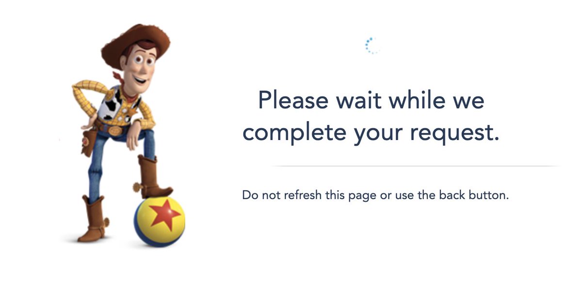 I've been in the @Disneyland virtual queue since before 8am. I finally gained access to buy tickets at 6:12pm. I clicked checkout 16min ago. I'm still staring at this. What am I supposed to do now? https://t.co/fobAXbqF70