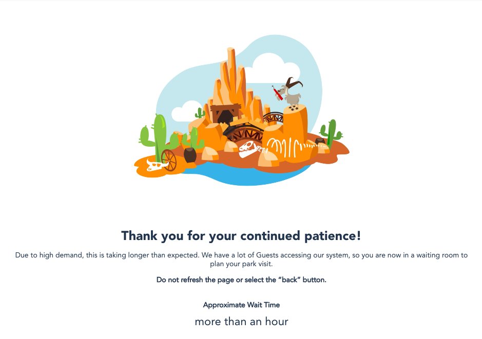 Disneyland's online reservation system experiencing long delays since it made tickets available this morning. 
https://t.co/aBbdNORHlA https://t.co/HctI7f4TIm