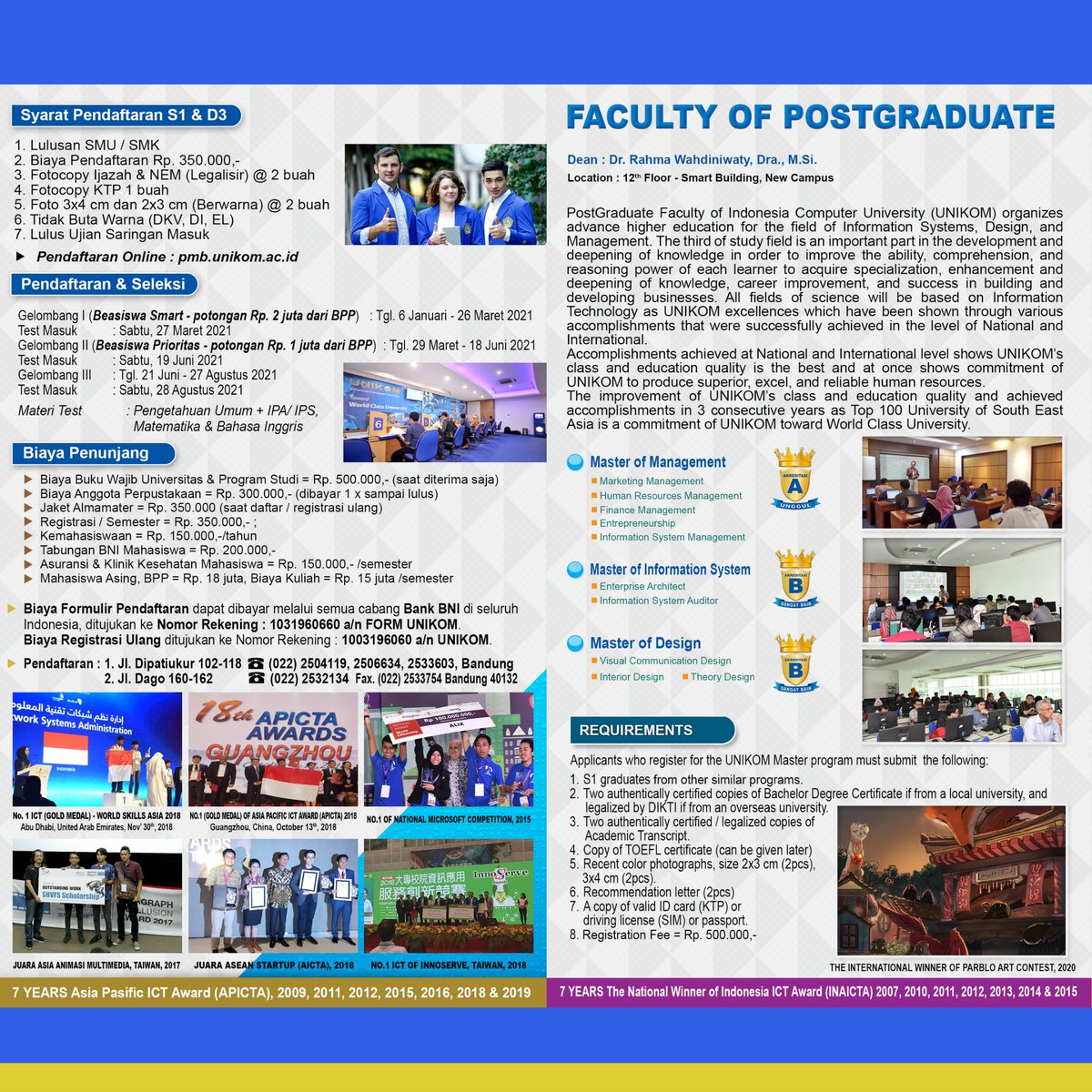 unikomtwit's tweet image. Universitas Komputer Indonesia Membuka Pendaftaran Mahasiswa Baru T.A 2021-2022 Gelombang II

Informasi dan Pendaftaran: 
pmb.unikom.ac.id

Mari bergabung menjadi bagian keluarga Sivitas Unikom - kampusnya para Juara!

#Unikom #PMB2021 #BeasiswaPrioritas #Mahasiswabaru