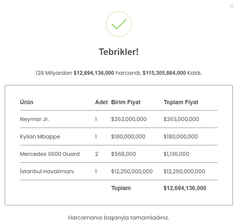 Neymar'la Mbappe'yi aldım. Onları karşılamak için bir havalimanı birer tane de merso. Yasaklar bitince halısahada kapıştırırız artık. 115,3 milyar $'ım kaldı. Güzel para kanka, güzel para yani !! #128MilyarDolarNerede