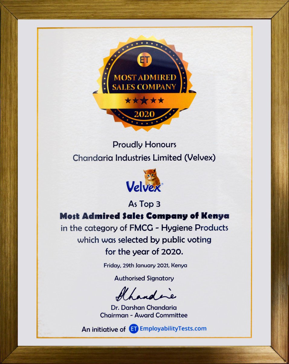 Team #Velvex are honoured to be one of Kenya's Top 3 Best Hygiene Products Brand in 2020. Thank you to all our consumers for your support. We will continue to bring you even more innovative, premium &amp; even better quality tissue, liquid &amp; hygiene products. Velvex for every moment!