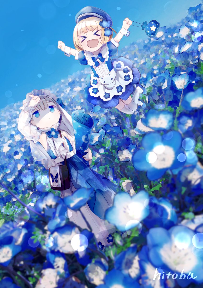 blue flower flower field no humans flower field scenery outdoors  illustration images