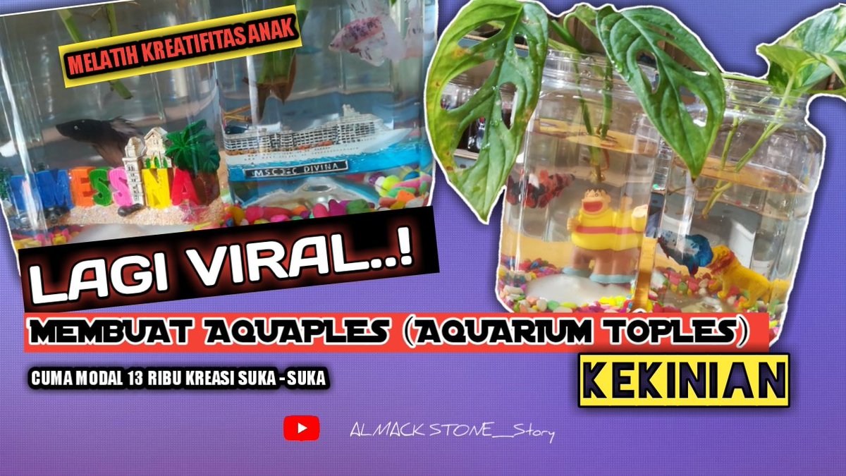 StoneAlmack's tweet photo. Yuk melatih kreatifitas anak - anak dirumah.. Cm modal 13rb bisa bikin AQUAPLES (AQUARIUM TOPLES) KREASI suka - suka dgn memanfaatkan mainan atau pernak pernik yg ada drmh.. 

#Aquaples
#AquariumToples
#jualCupangCikarang
#grandcikarangcity

Full video : https://t.co/G2CNibaAgA https://t.co/JZ7IVwym6b
