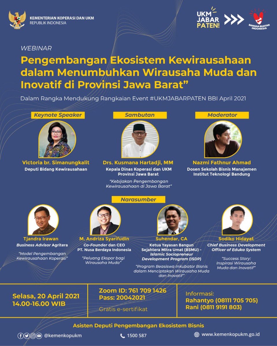 Webinar on #Cooperative-Entrepreneurship on 20 April 2021 14.00-16.00 Jakarta time in Bahasa Indonesia.